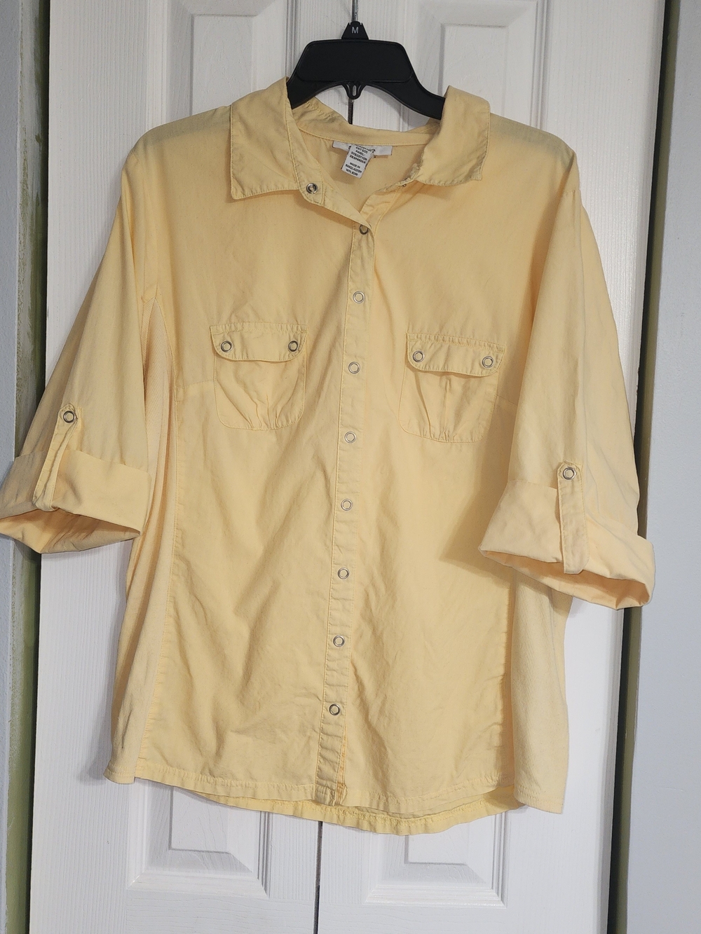 Light Yellow Snap Button-Up Shirt Plus Size 18 Strech Breathable Cotton
